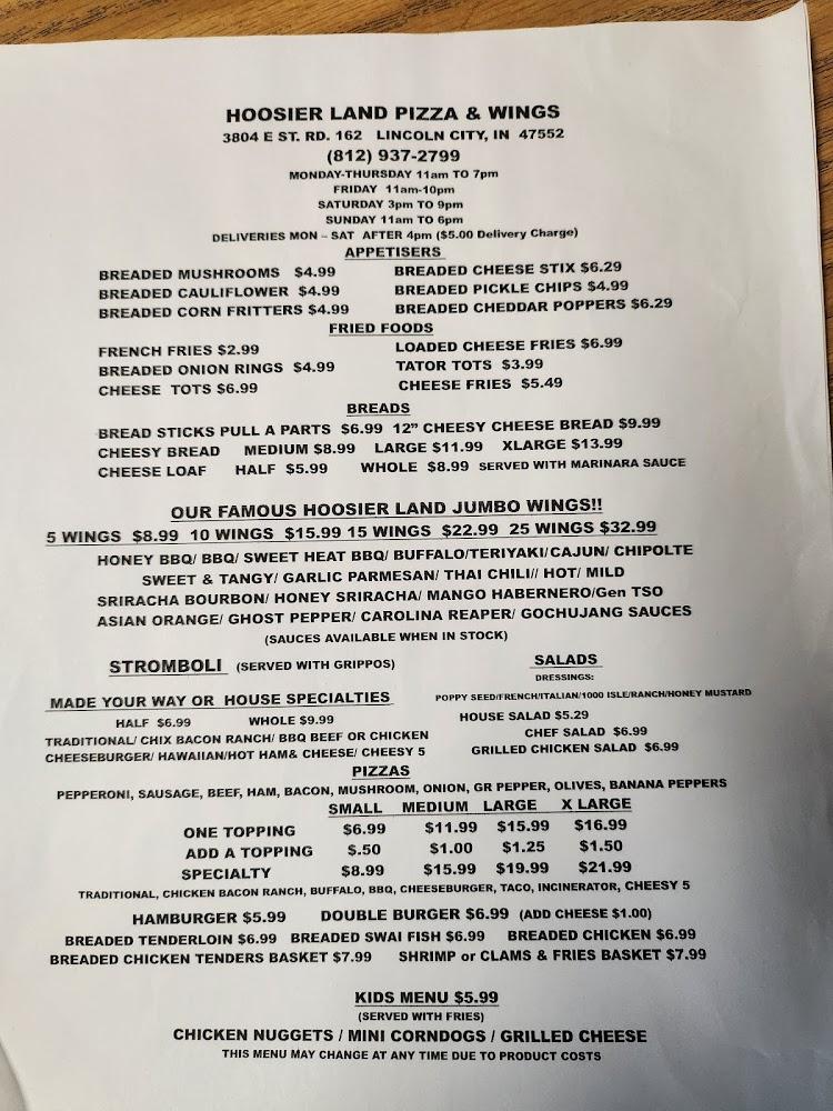 Hoosier Land Pizza & Wings Menu image 3