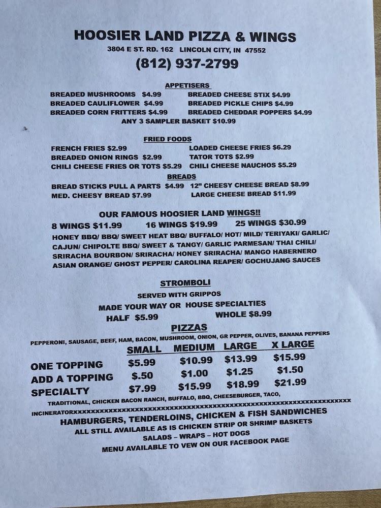 Hoosier Land Pizza & Wings Menu image 4